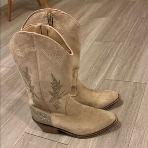 Madden Girl Tan Western Cowgirl Boots with Rhinestones